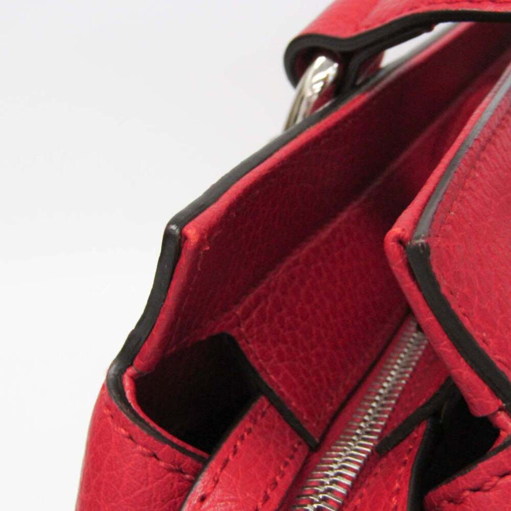 GUCCI Red Leather Bamboo Shoulder Bag - Picture 10 of 16